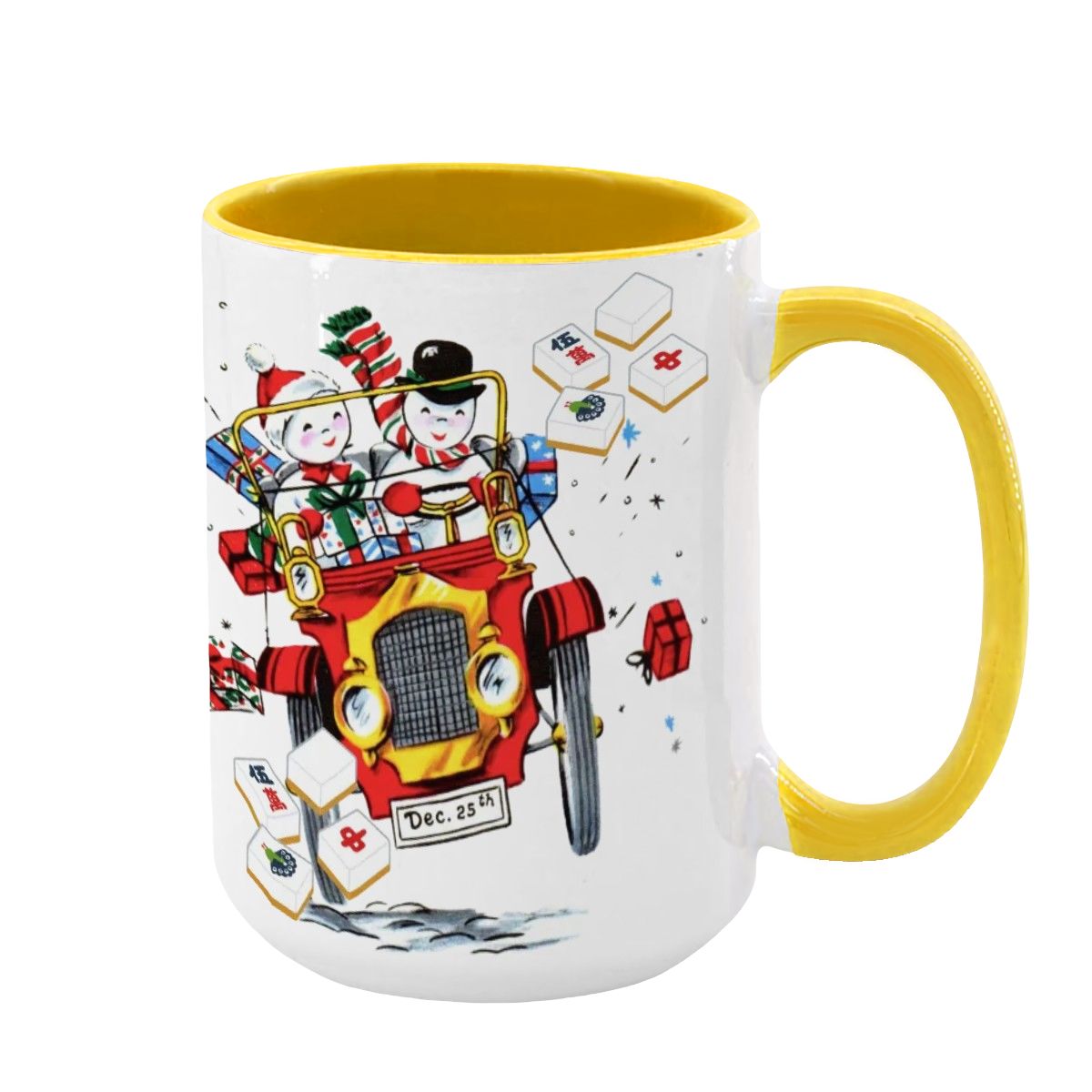 Mahjong Christmas Gift Funny Nostalgic Mahj Holiday Large Mug (15oz) - Yellow / One Size - Drinkware