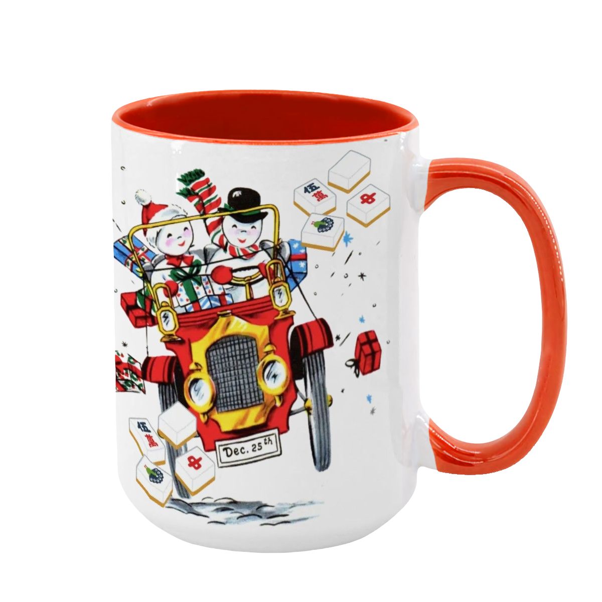 Mahjong Christmas Gift Funny Nostalgic Mahj Holiday Large Mug (15oz) - Orange / One Size - Drinkware