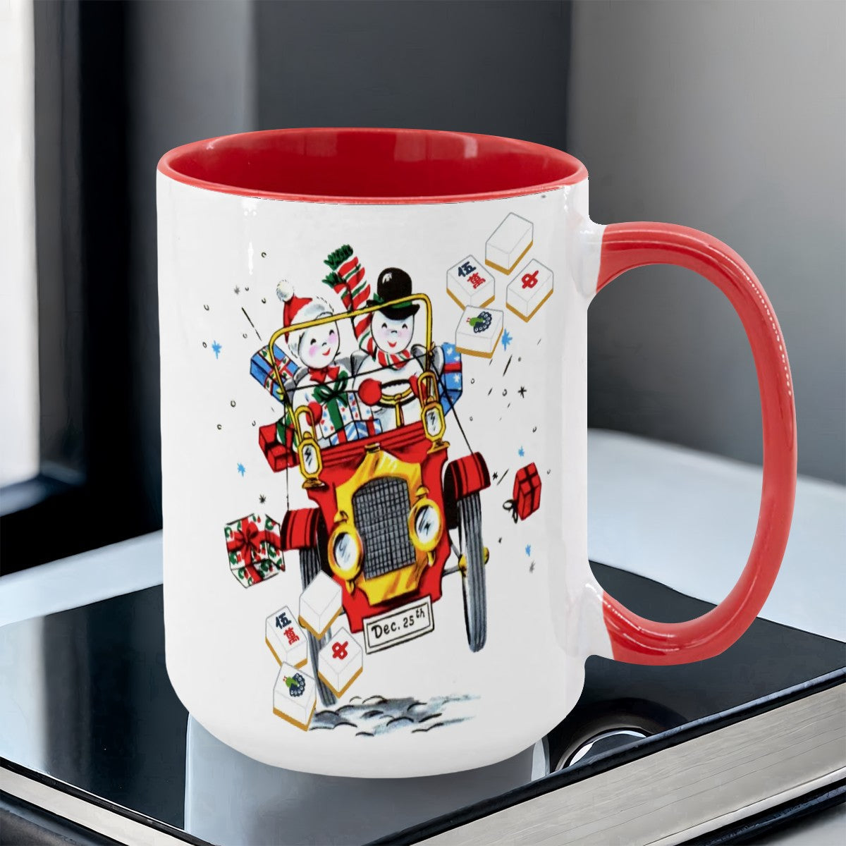 Mahjong Christmas Gift Funny Nostalgic Mahj Holiday Large Mug (15oz) - Drinkware