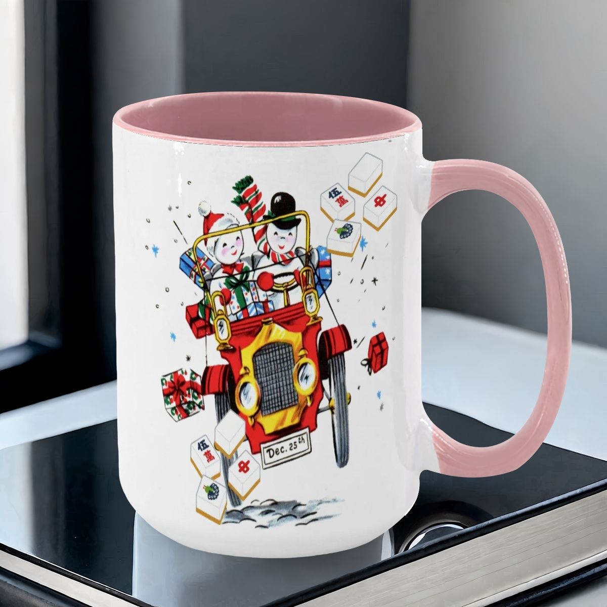 Mahjong Christmas Gift Funny Nostalgic Mahj Holiday Large Mug (15oz) - Drinkware