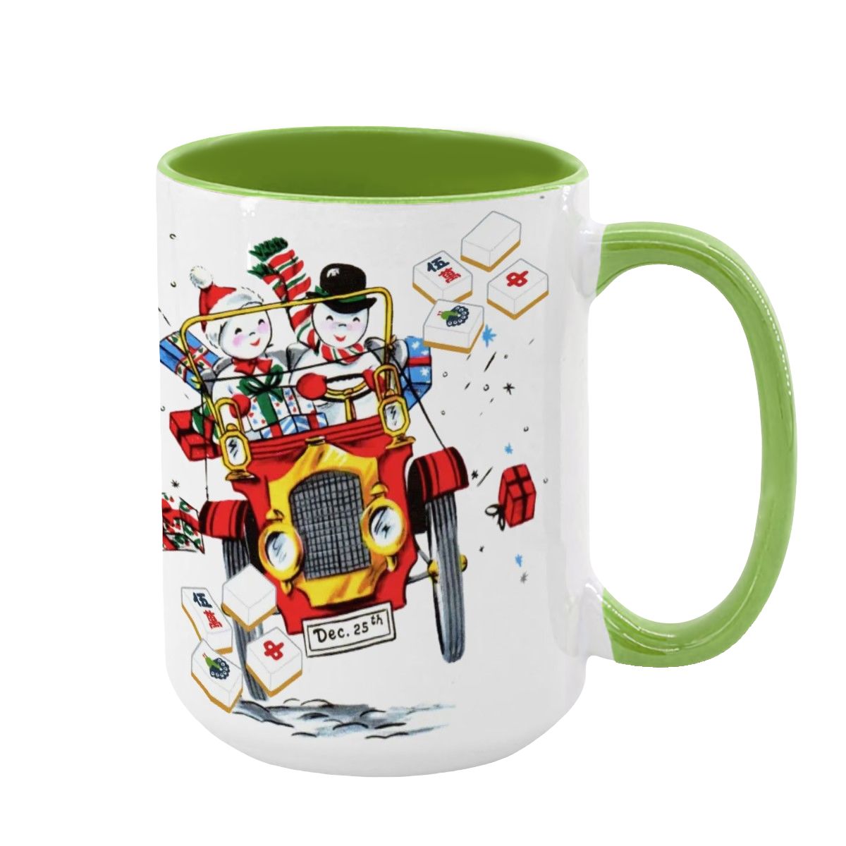 Mahjong Christmas Gift Funny Nostalgic Mahj Holiday Large Mug (15oz) - Light Green / One Size - Drinkware