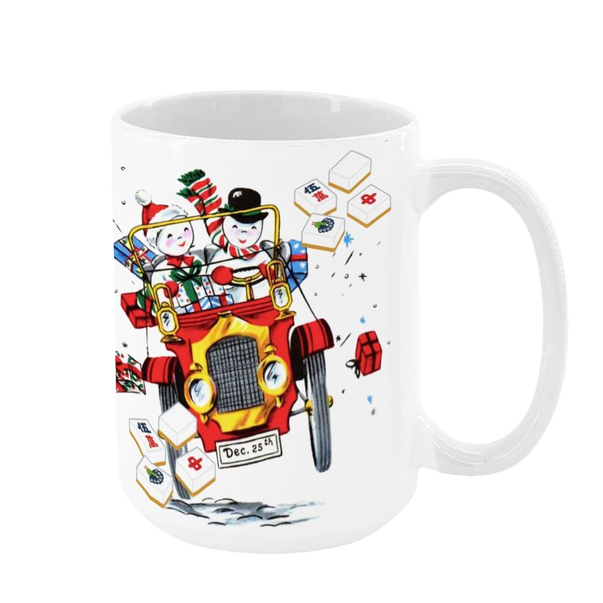 Mahjong Christmas Gift Funny Nostalgic Mahj Holiday Large Mug (15oz) - White / One Size - Drinkware