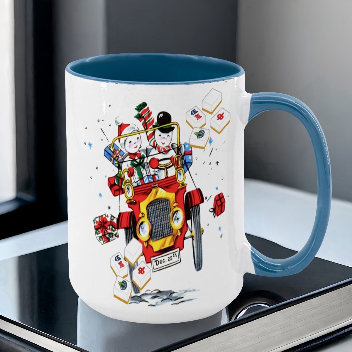 Mahjong Christmas Gift Funny Nostalgic Mahj Holiday Large Mug (15oz) - Drinkware