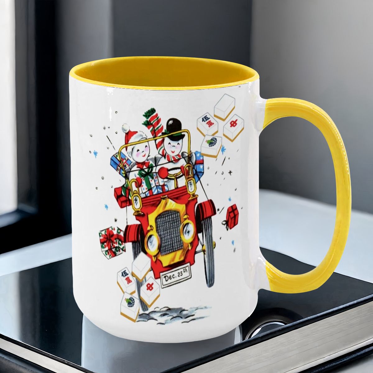 Mahjong Christmas Gift Funny Nostalgic Mahj Holiday Large Mug (15oz) - Drinkware