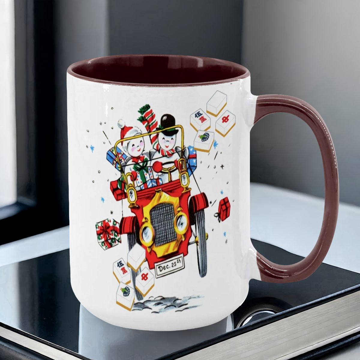 Mahjong Christmas Gift Funny Nostalgic Mahj Holiday Large Mug (15oz) - Drinkware