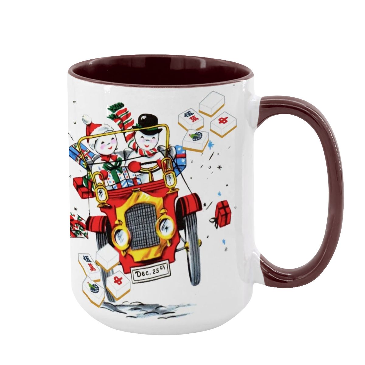 Mahjong Christmas Gift Funny Nostalgic Mahj Holiday Large Mug (15oz) - Maroon / One Size - Drinkware