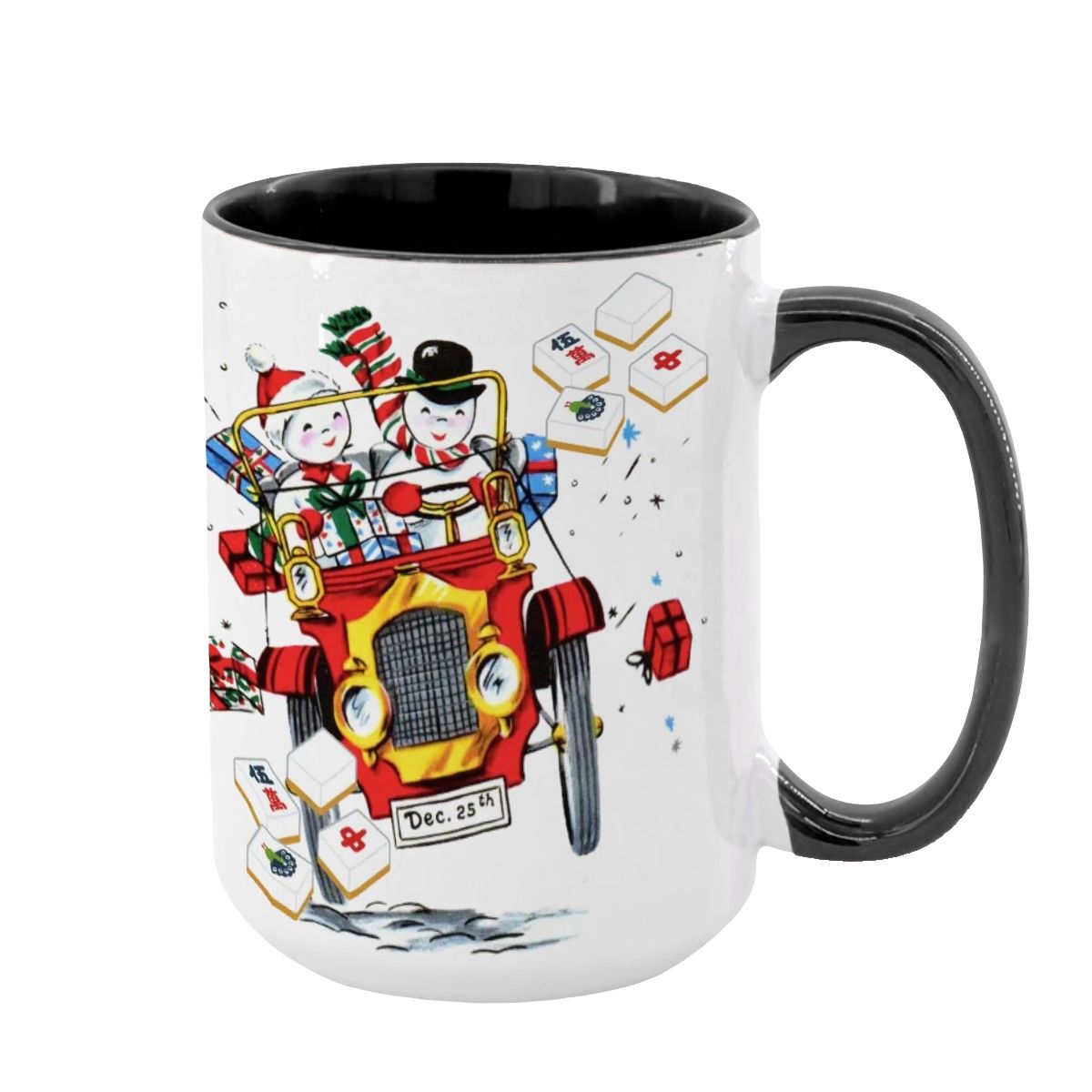 Mahjong Christmas Gift Funny Nostalgic Mahj Holiday Large Mug (15oz) - Black / One Size - Drinkware