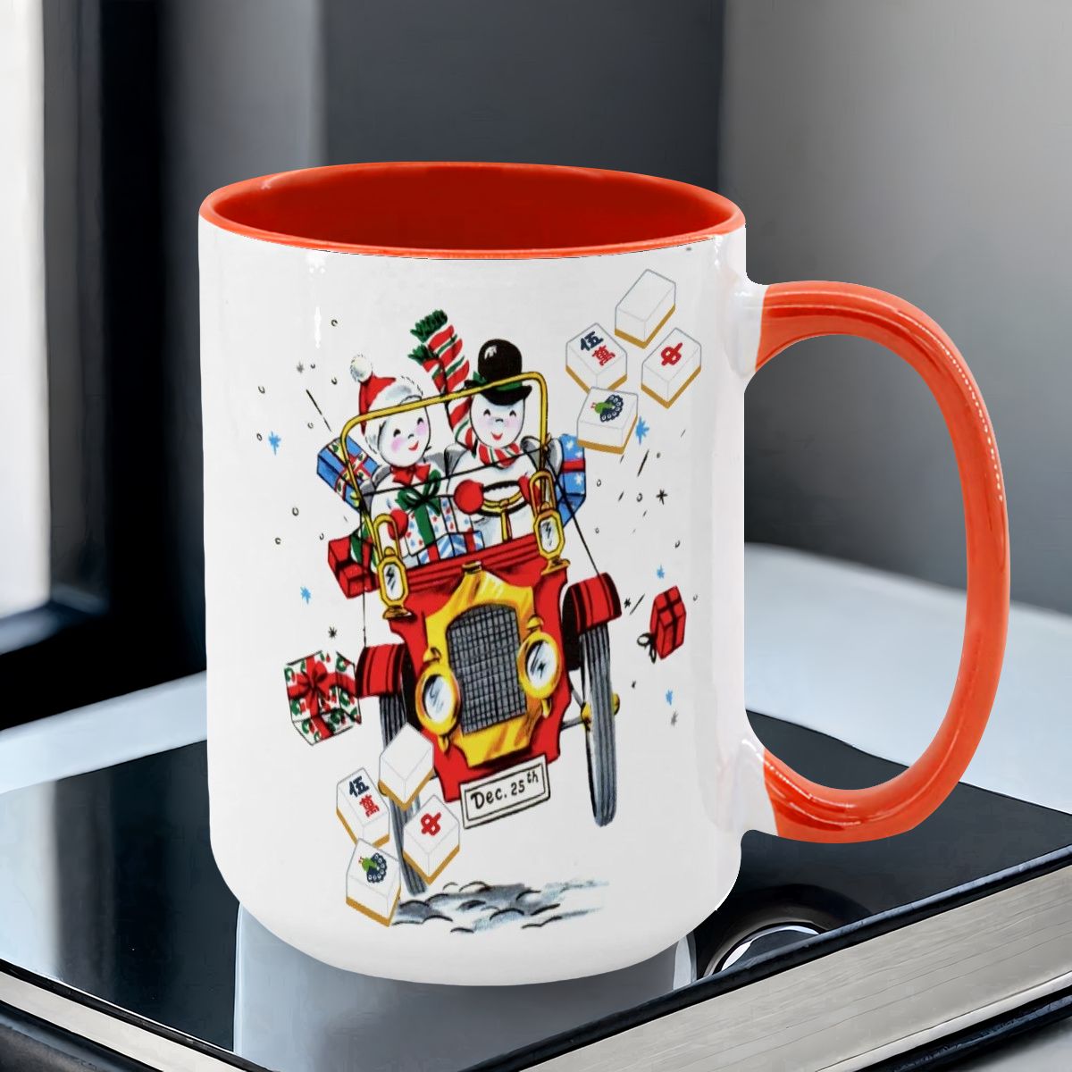 Mahjong Christmas Gift Funny Nostalgic Mahj Holiday Large Mug (15oz) - Drinkware