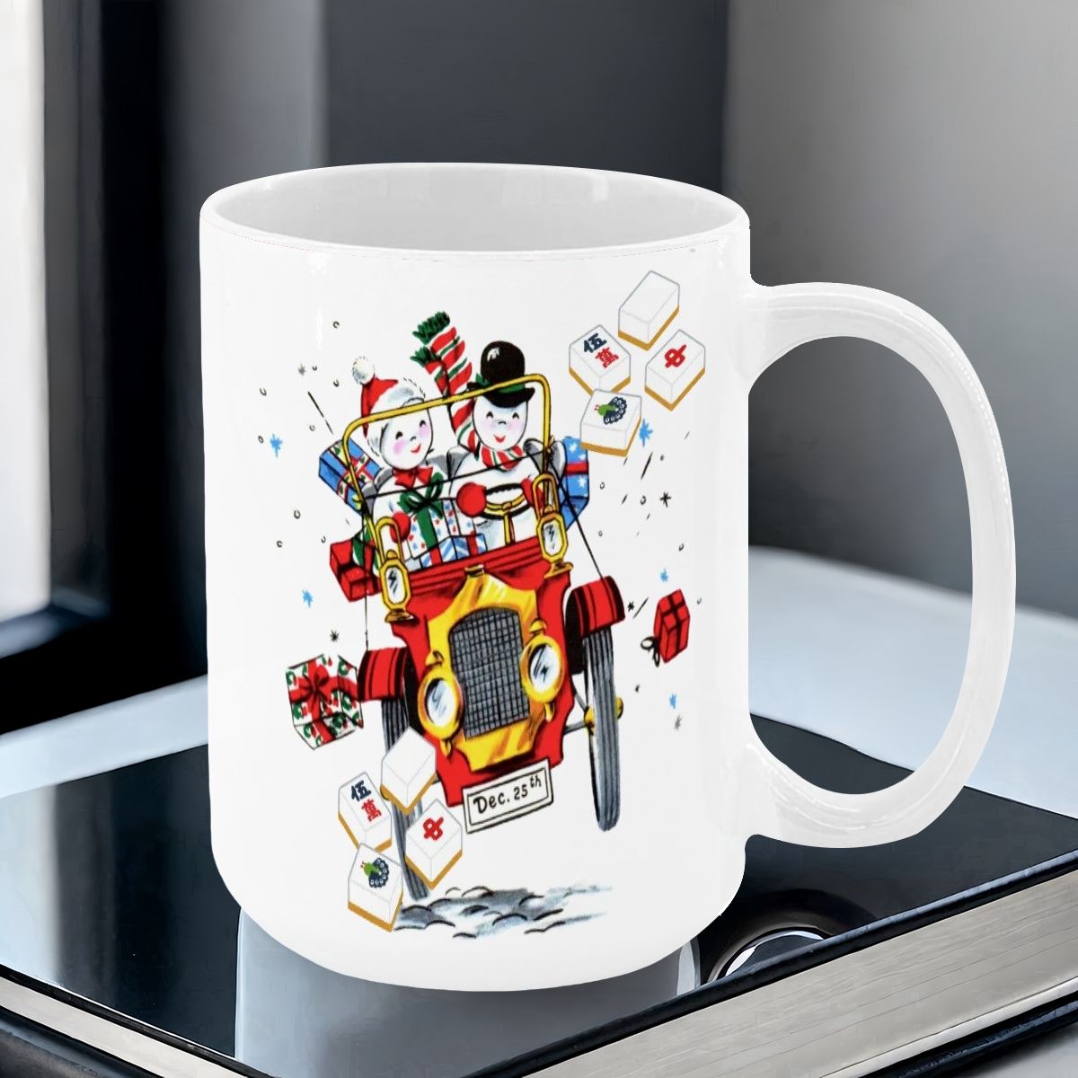Mahjong Christmas Gift Funny Nostalgic Mahj Holiday Large Mug (15oz) - Drinkware