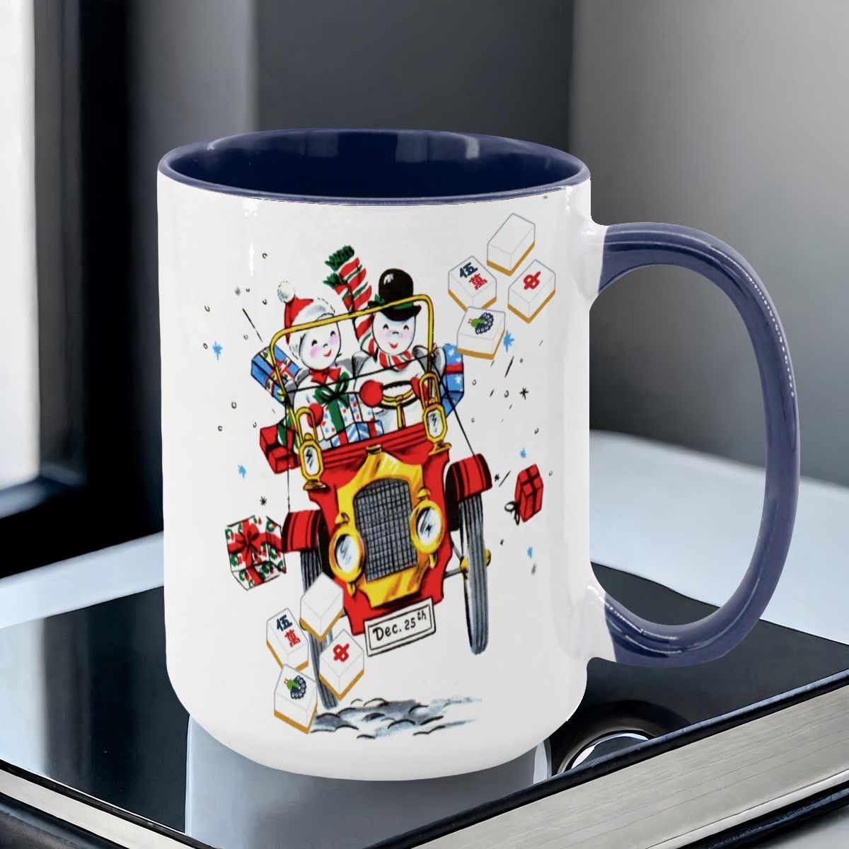 Mahjong Christmas Gift Funny Nostalgic Mahj Holiday Large Mug (15oz) - Drinkware