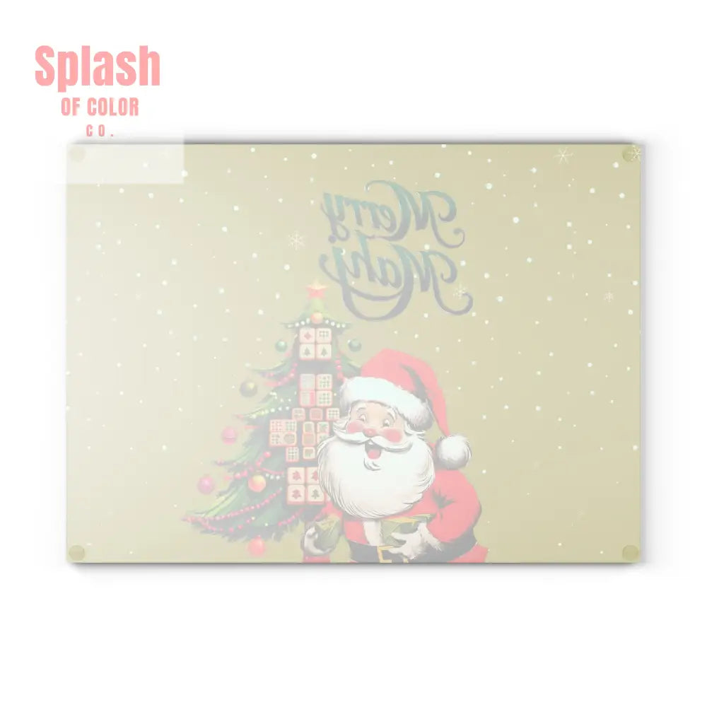Mahjong Christmas Glass Cutting Board with Whimsical Santa Claus Design And Festive Mahjong Tree Home Decor