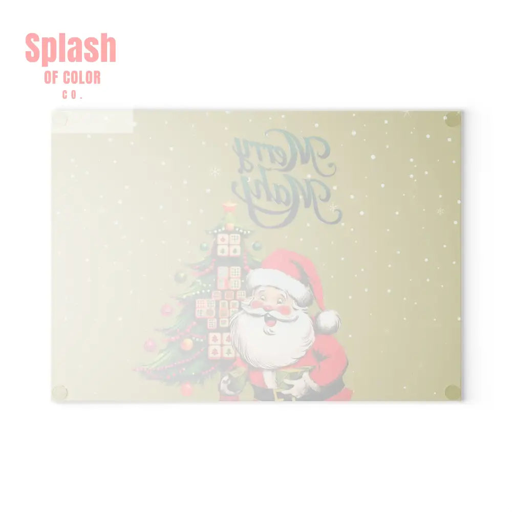 Mahjong Christmas Glass Cutting Board with Whimsical Santa Claus Design And Festive Mahjong Tree Home Decor