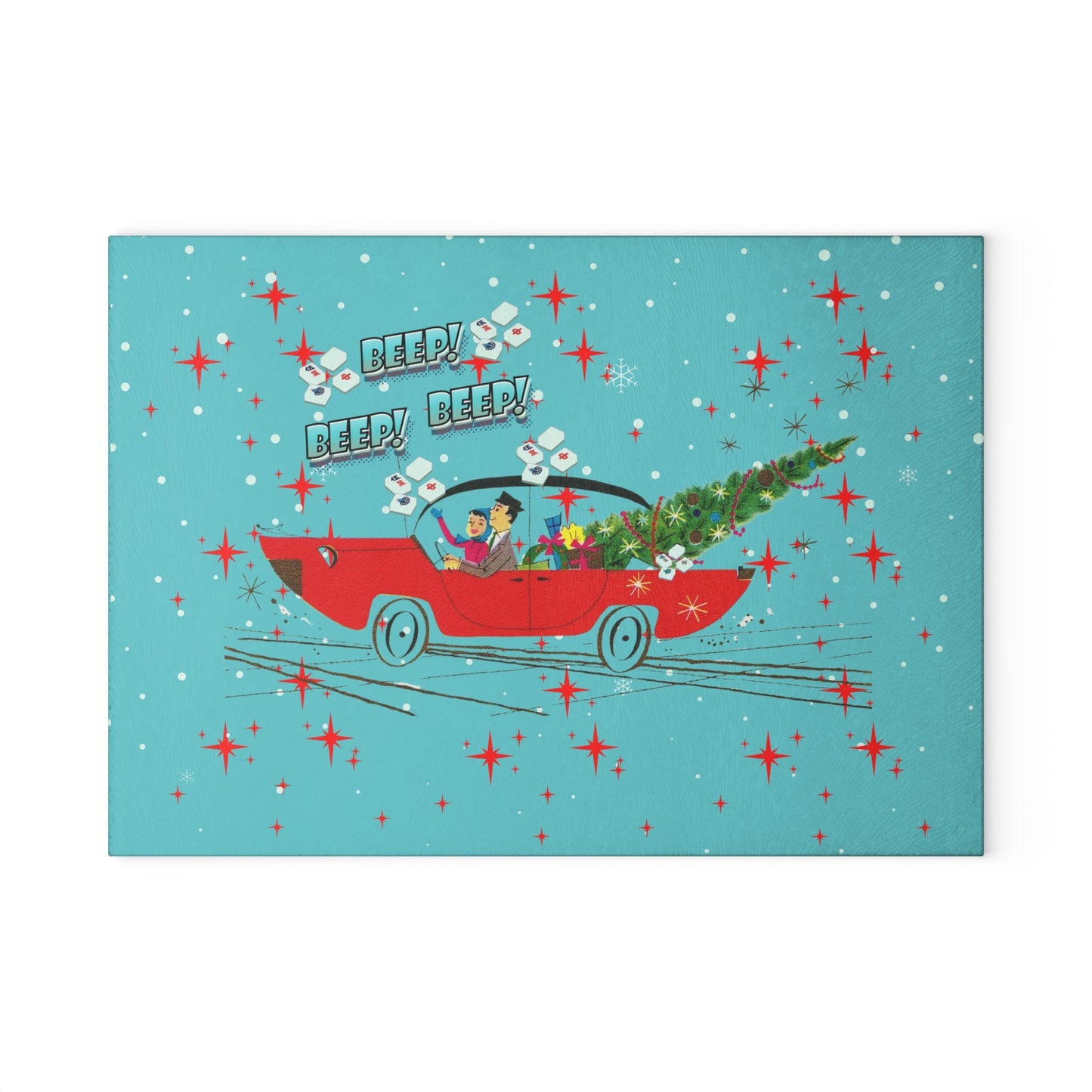 Mahjong Christmas Holiday Chacuterie Board Table Top Festive Glass Cutting Board - Holiday Kitchen Decor Christmas Gift