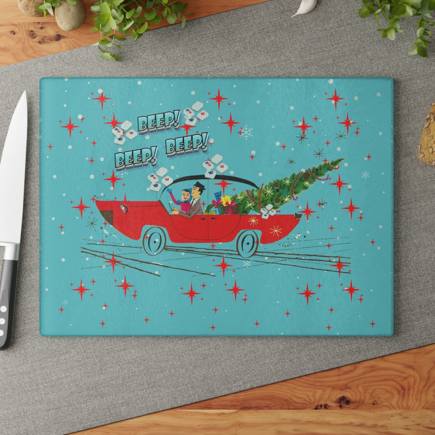 Mahjong Christmas Holiday Chacuterie Board Table Top Festive Glass Cutting Board - Holiday Kitchen Decor Christmas Gift