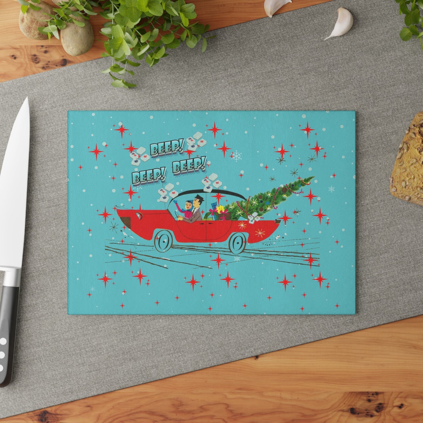 Mahjong Christmas Holiday Chacuterie Board Table Top Festive Glass Cutting Board - Holiday Kitchen Decor Christmas Gift