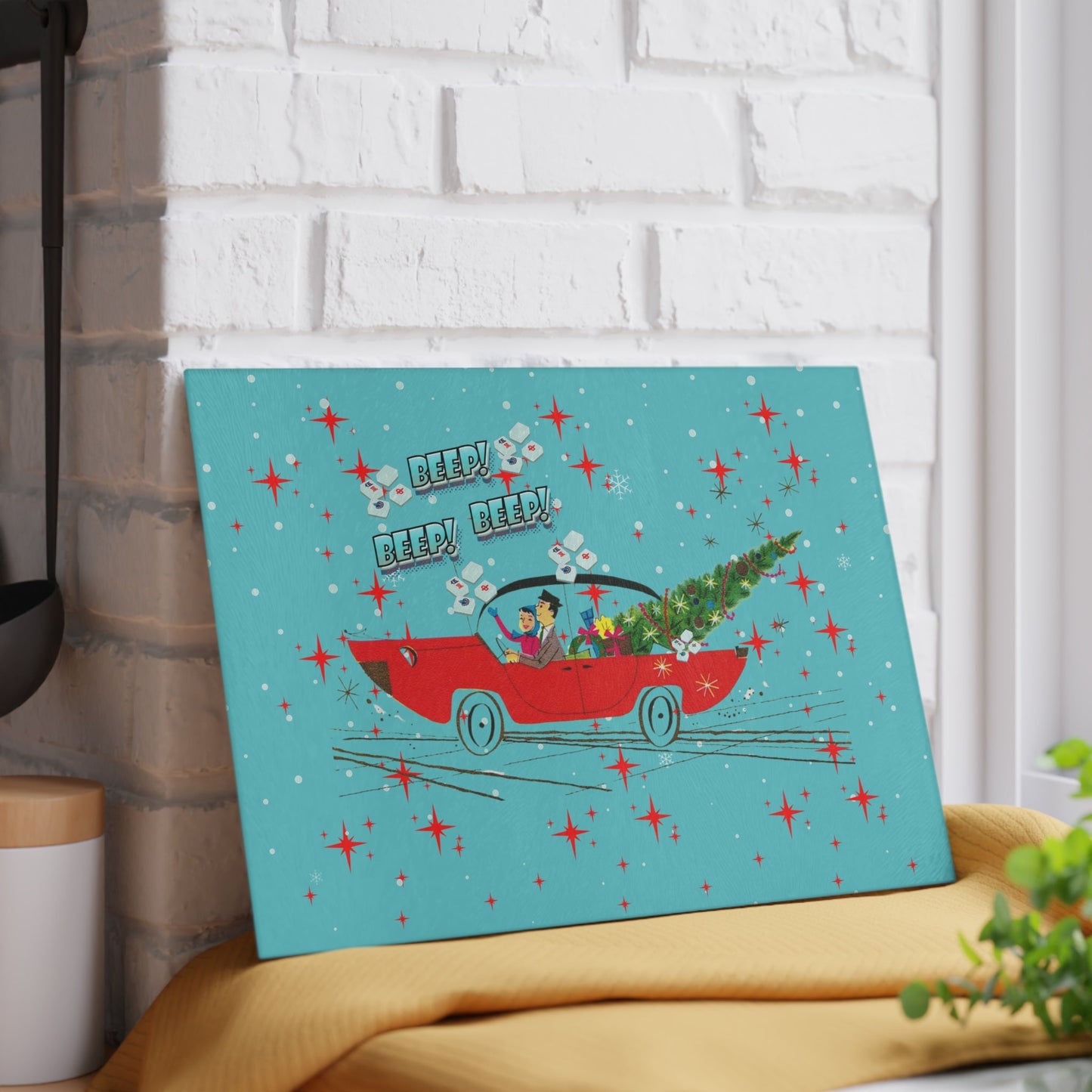 Mahjong Christmas Holiday Chacuterie Board Table Top Festive Glass Cutting Board - Holiday Kitchen Decor Christmas Gift