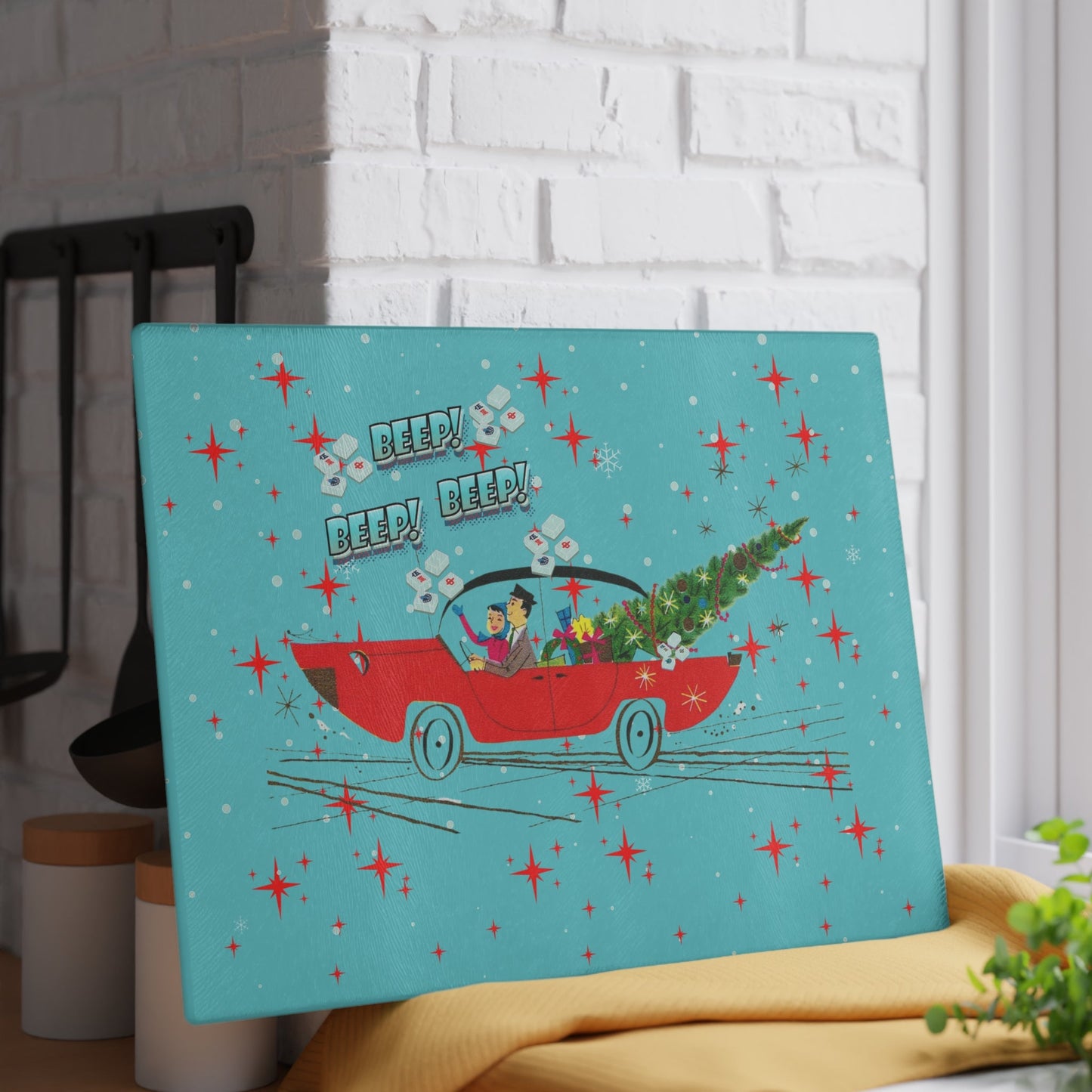 Mahjong Christmas Holiday Chacuterie Board Table Top Festive Glass Cutting Board - Holiday Kitchen Decor Christmas Gift