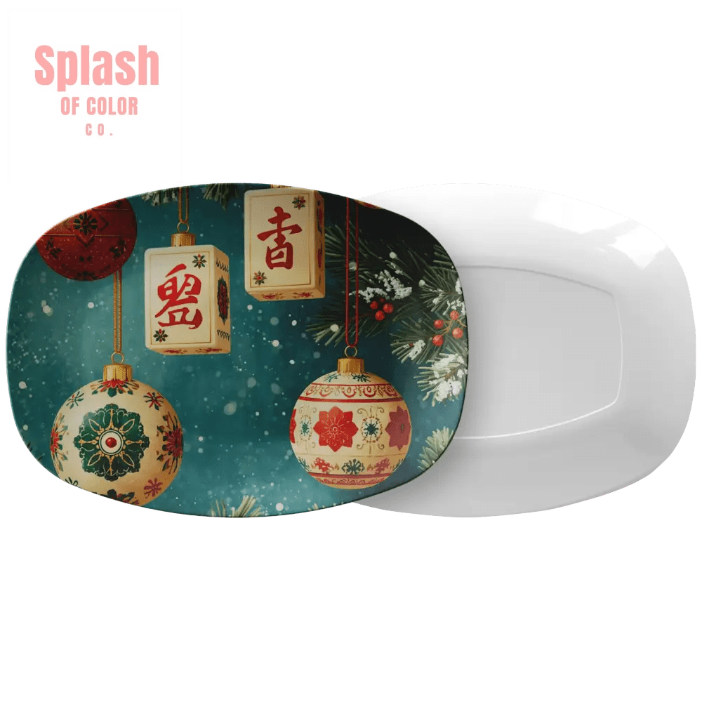 Mahjong Christmas Holiday Whimsical Ornament Entertaining Platter - Splash of Color co.