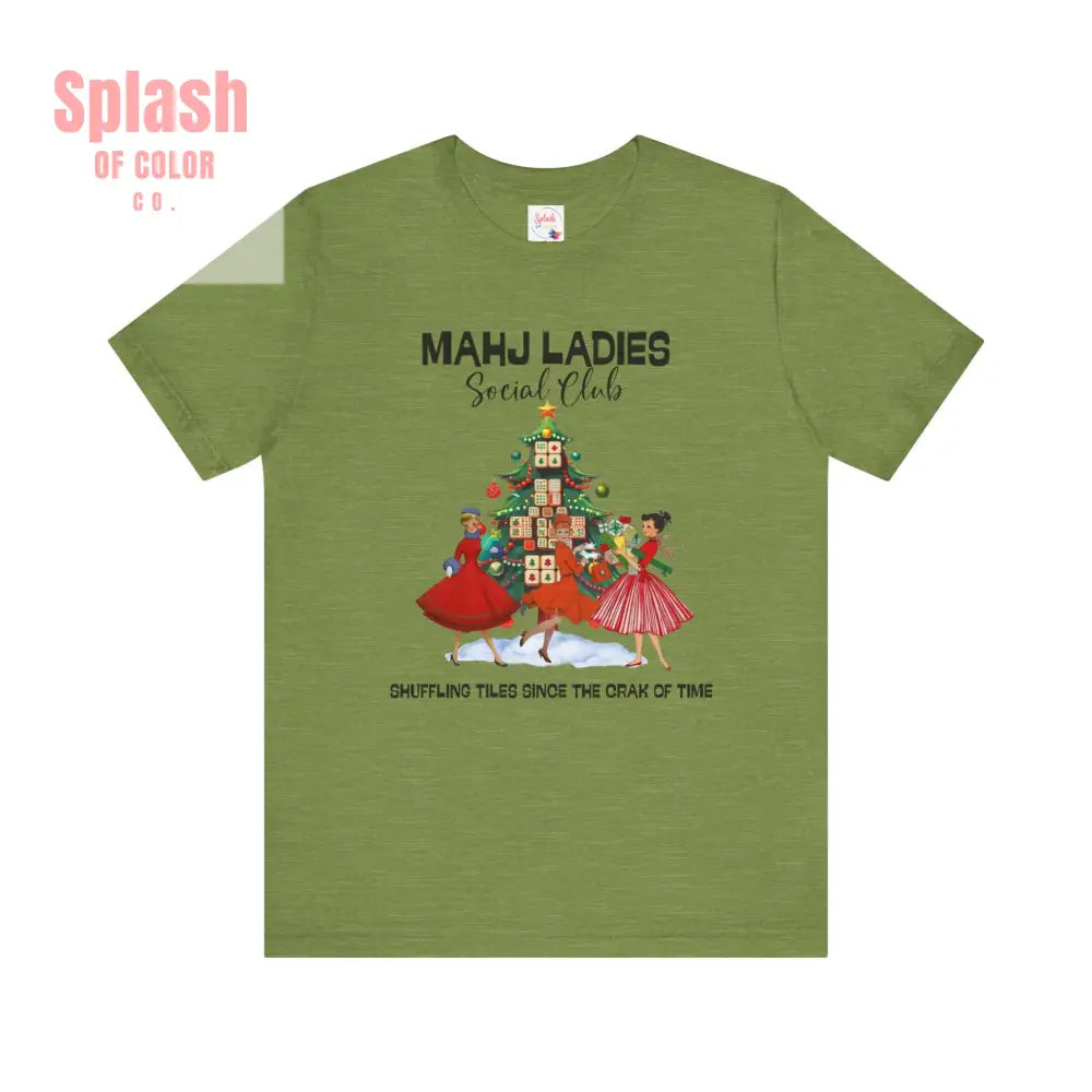Mahjong Christmas Ladies Festive Funny Tee Holiday Shirt Mahjong Social Club Tee Gift for Gamers Heather Green / S T