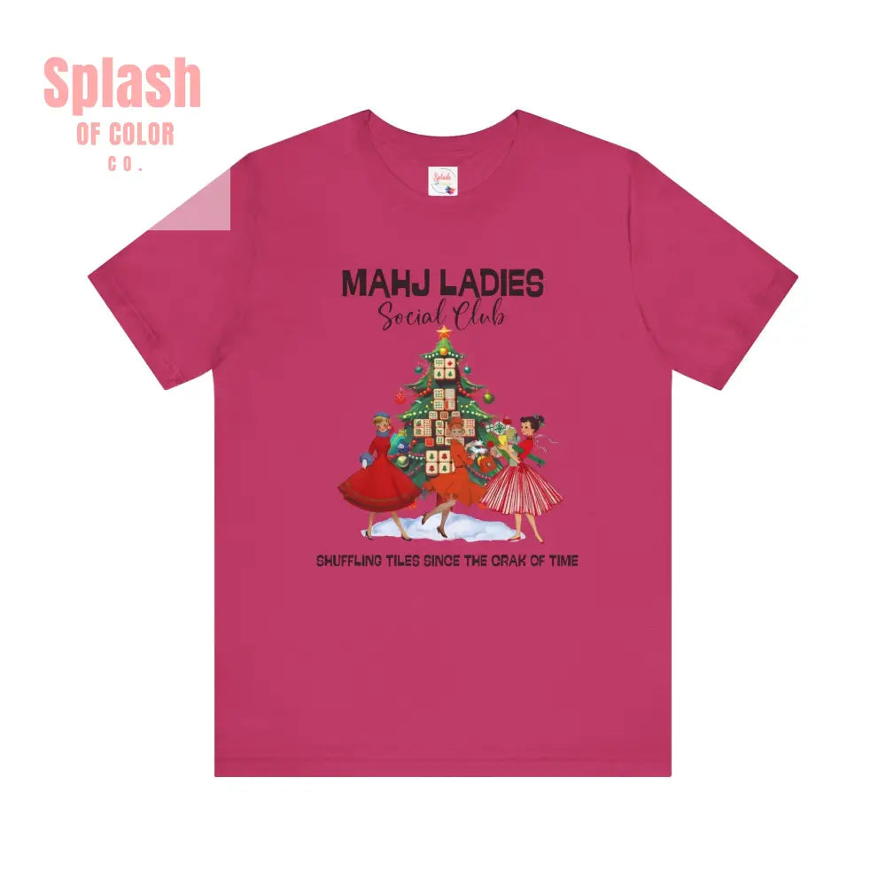 Mahjong Christmas Ladies Festive Funny Tee Holiday Shirt Mahjong Social Club Tee Gift for Gamers Berry / S T Shirt