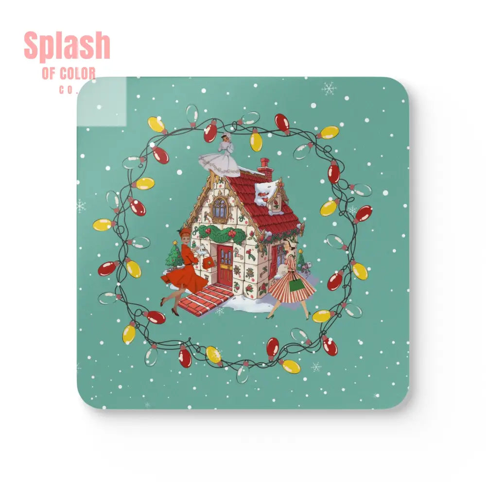 Mahjong Christmas Mahj Tile House Coaster Set Festive Drink Coasters Winter Decor Christmas Gifts Cork / 3.75’’ ×