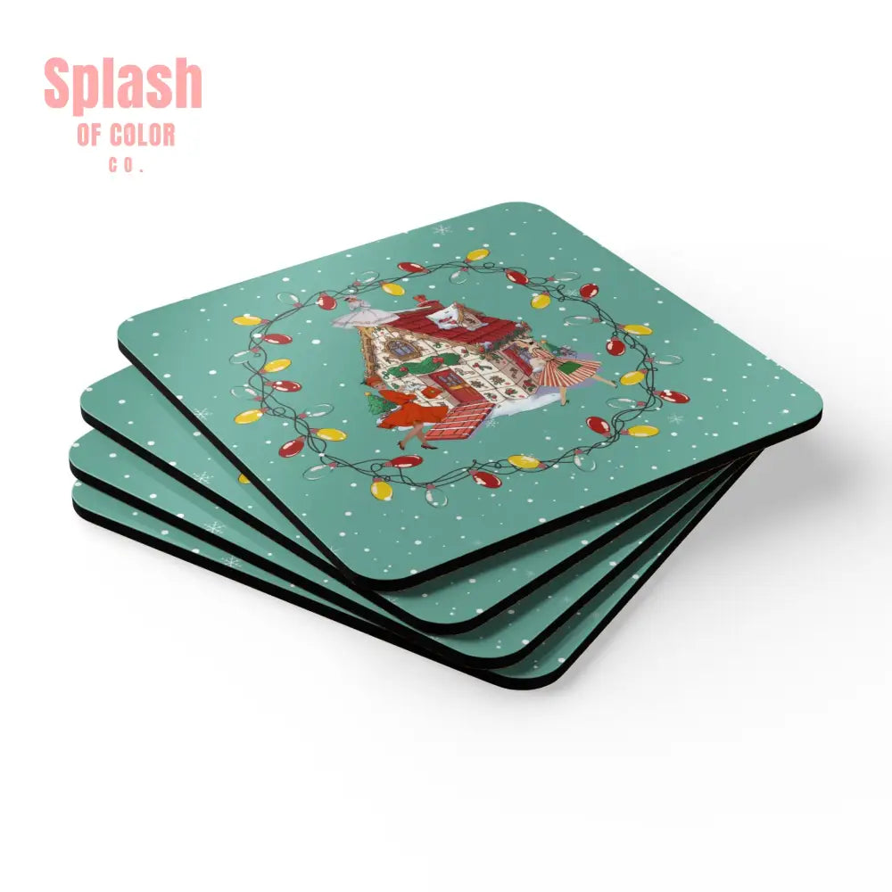 Mahjong Christmas Mahj Tile House Coaster Set Festive Drink Coasters Winter Decor Christmas Gifts Cork / 3.75’’ ×