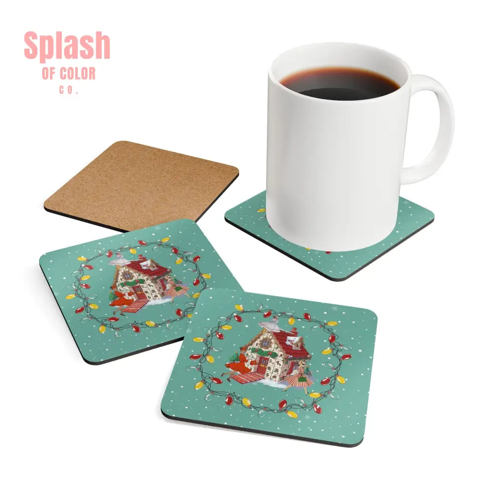 Mahjong Christmas Mahj Tile House Coaster Set Festive Drink Coasters Winter Decor Christmas Gifts Cork / 3.75’’ ×