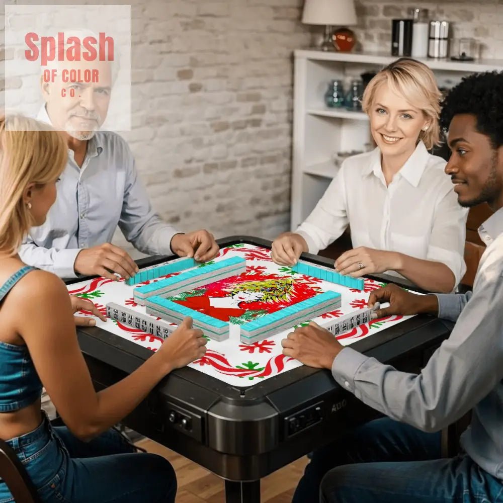 Mahjong Christmas Mat Nostalgic Vintage Gal Whimsical Holiday Mahj Mat 31.5’’x31.5’’ Daily Accessories