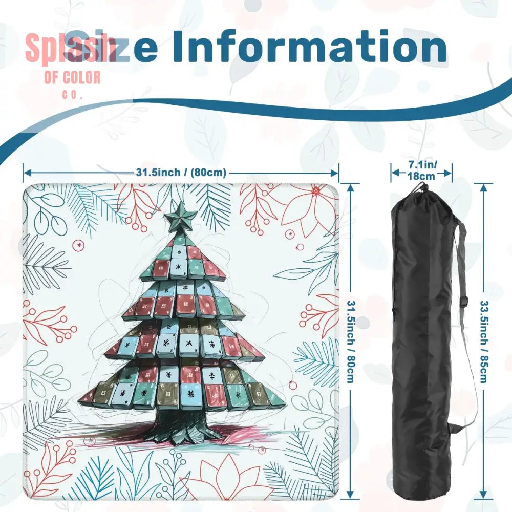 Mahjong Christmas Mat Quirky Tile Tree Holiday Mahj Party Mahjong Mat - 31.5’’x31.5’’ - Daily Accessories