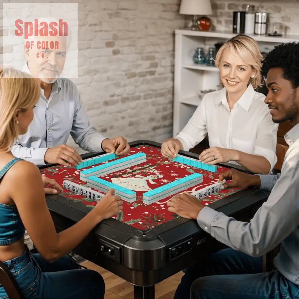 Mahjong Christmas Mat, Red, Green Festive Whimsical Tree And Vintage Nostalgia - Splash of Color co.