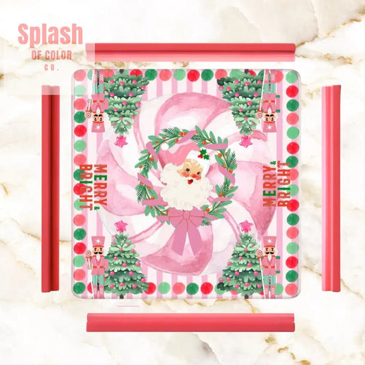 Mahjong Christmas Mat, Vintage Santa, Pink White, Nutcrackers And Christmas Trees - Splash of Color co.