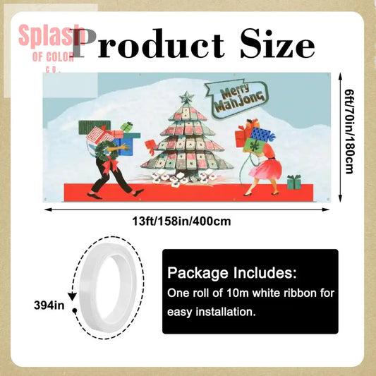 Mahjong Christmas Merry Mahjong Festive Vintage Holiday Garage Door Banner Backdrop - 158’’x70’’ - Home Accessories