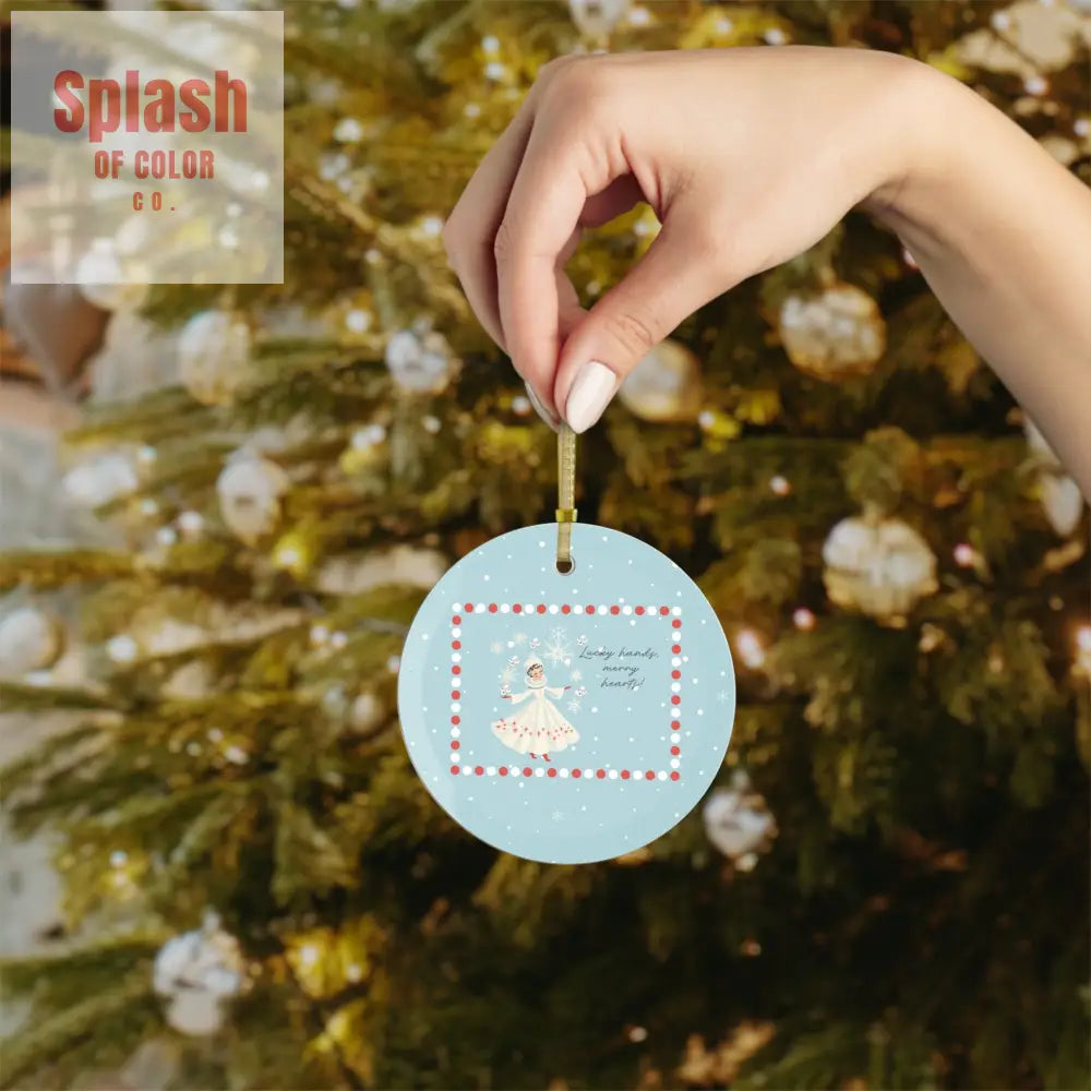 Mahjong Christmas Ornament Lucky Hands Merry Smiles Charming Holiday Glass Ornament 1 pc / Round / One Size Home Decor
