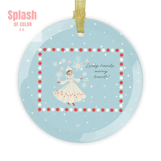 Mahjong Christmas Ornament Lucky Hands Merry Smiles Charming Holiday Glass Ornament 1 pc / Round / One Size Home Decor