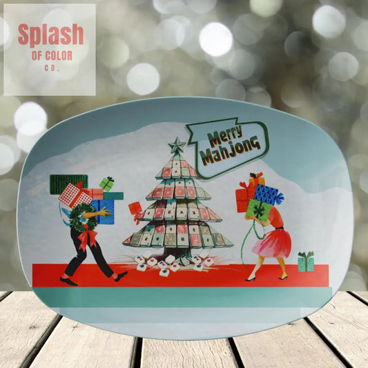 Mahjong Christmas Party Platter Hostess Gift Merry Mahjong Holiday Gift - Kitchenware
