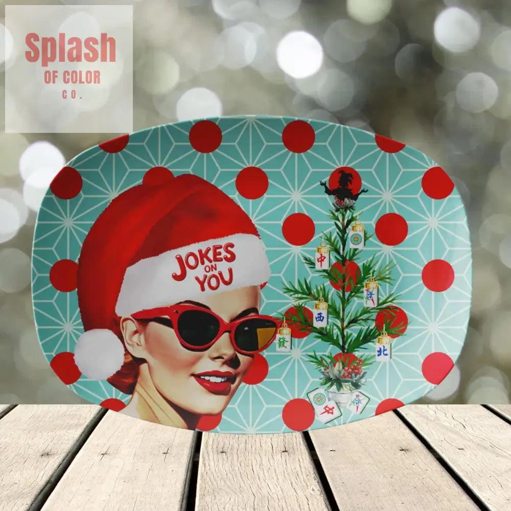 Mahjong Christmas Platter Funny Snarky Jokes On You Joker Tree Mahj Gift - Kitchenware