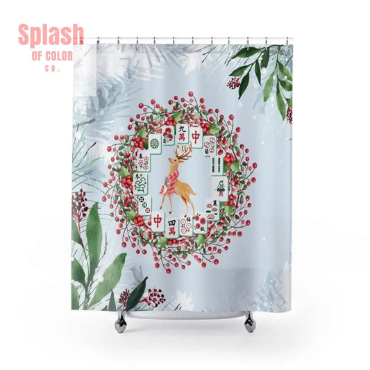 Mahjong Christmas Seasonal Festive Floral Shower Curtain Winter, Bathroom Upgrade - Splash of Color co.
