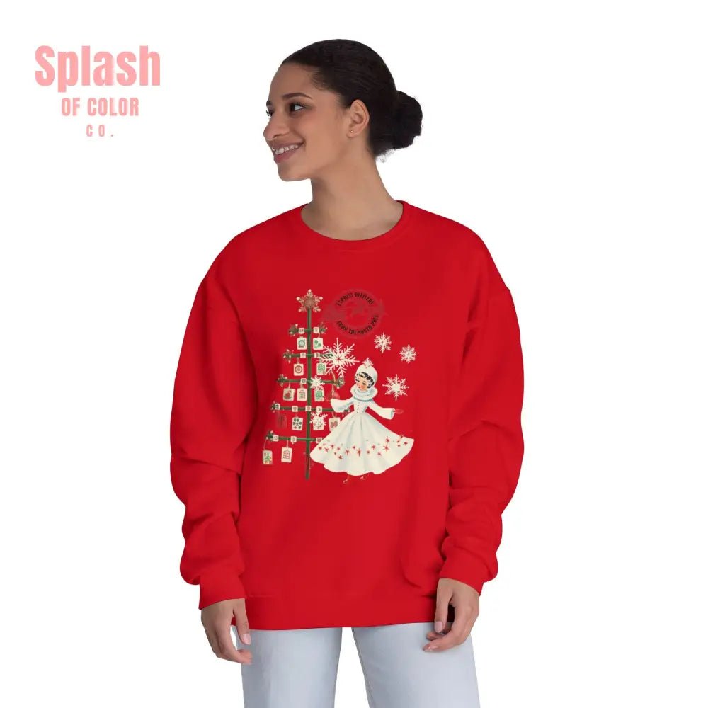 Mahjong Christmas Sweater, Cozy Holiday Crewneck, Festive Sweatshirt With Vintage Whimsy - Splash of Color co.