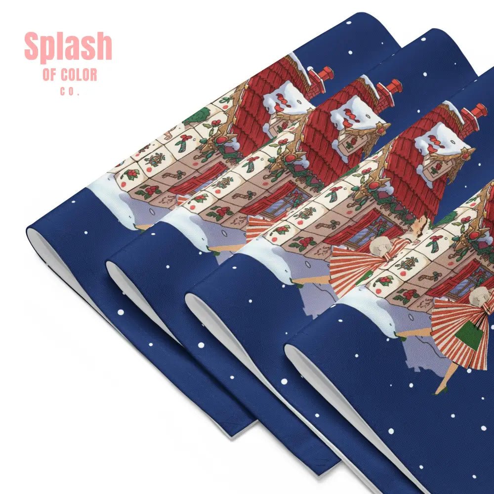 Mahjong Christmas Tile House, Whimsical Vintage Heritage Placemat Set - Splash of Color co.