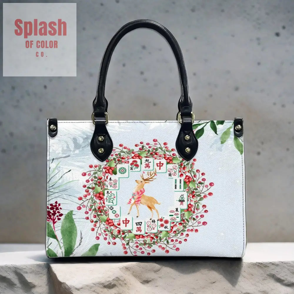 Mahjong Christmas Tile Wreath Cute Festive Whimsical Mahj Holiday Shoulder Handbag Handbag