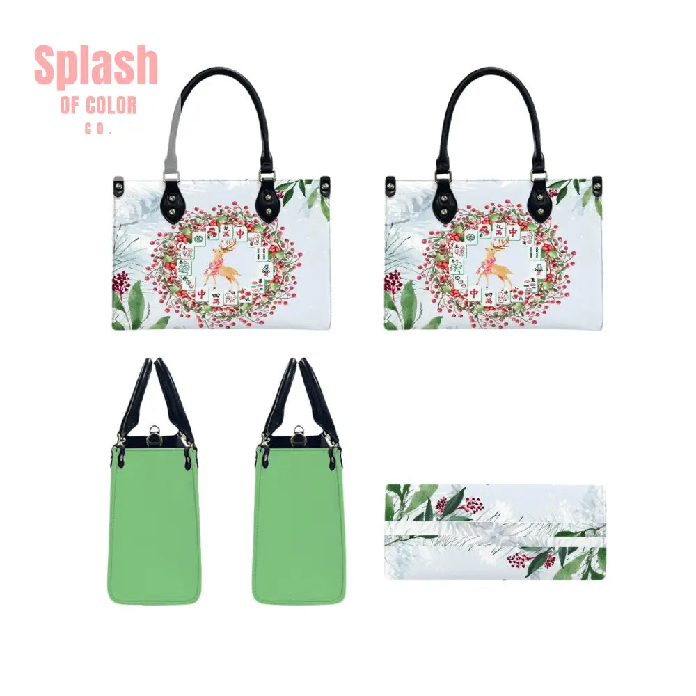 Mahjong Christmas Tile Wreath Cute Festive Whimsical Mahj Holiday Shoulder Handbag Handbag