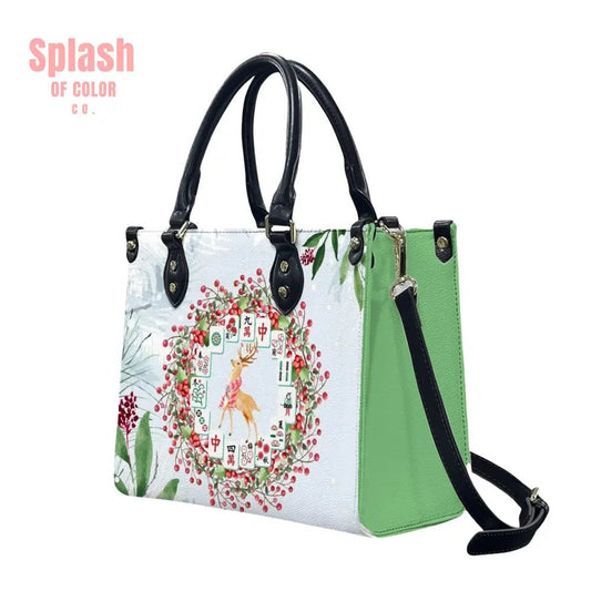 Mahjong Christmas Tile Wreath Cute Festive Whimsical Mahj Holiday Shoulder Handbag - Splash of Color co.