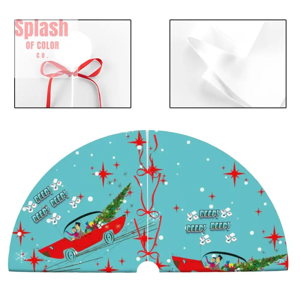 Mahjong Christmas Tree Skirt Funny Beep Beep Flying Tiles Vintage Nostalgic Holiday Skirt - Holiday Decor