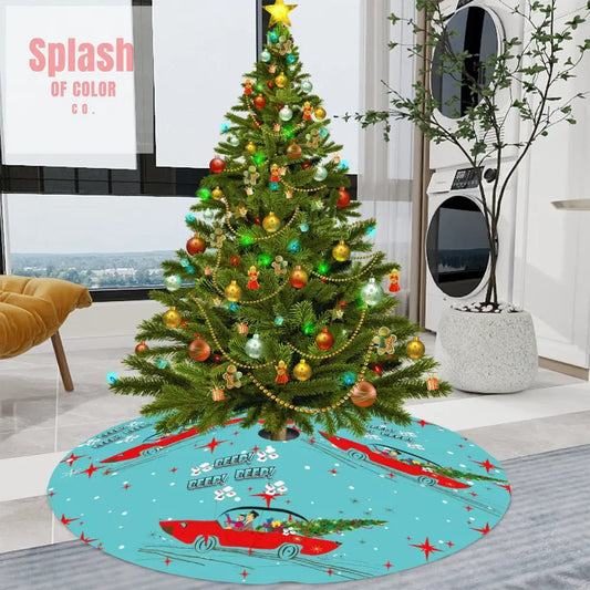 Mahjong Christmas Tree Skirt Funny Beep Beep Flying Tiles Vintage Nostalgic Holiday Skirt - Holiday Decor