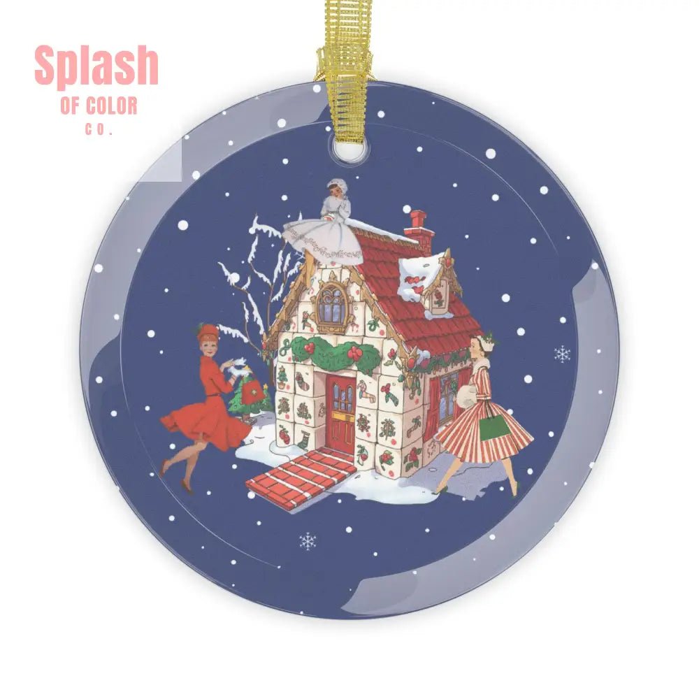 Mahjong Christmas Vintage Gals, Whimsical Glass Ornament, Mahj House Ornament - Splash of Color co.