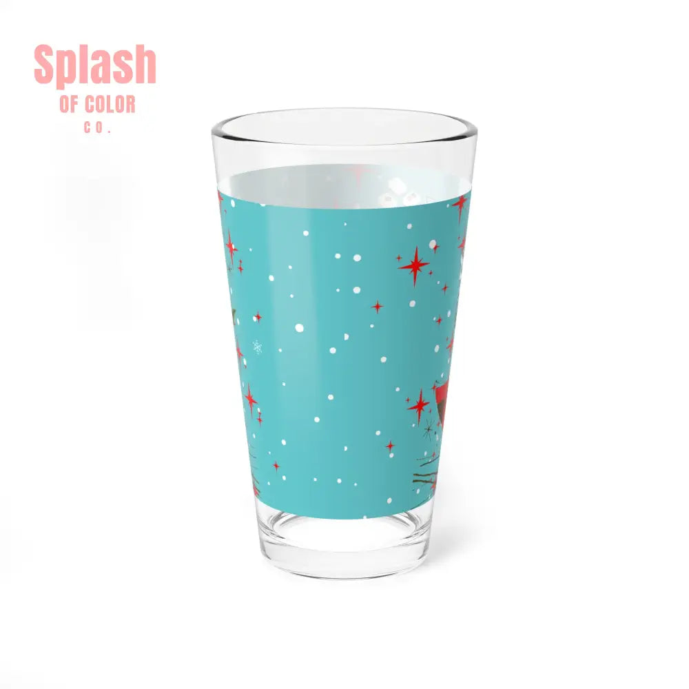 Mahjong Cocktail Shaker Drinking Glass Mahjong Christmas VintageHoliday Mixing Glass - ’Beep Beep! Deck the Halls!’