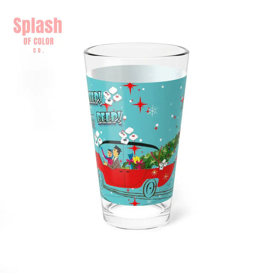 Mahjong Cocktail Shaker Drinking Glass Mahjong Christmas VintageHoliday Mixing Glass - ’Beep Beep! Deck the Halls!’