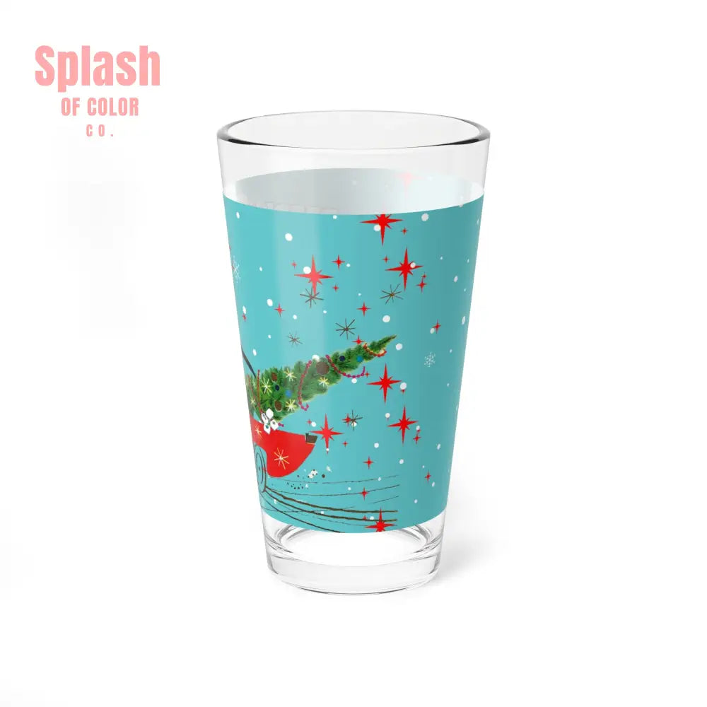 Mahjong Cocktail Shaker Drinking Glass Mahjong Christmas VintageHoliday Mixing Glass - ’Beep Beep! Deck the Halls!’
