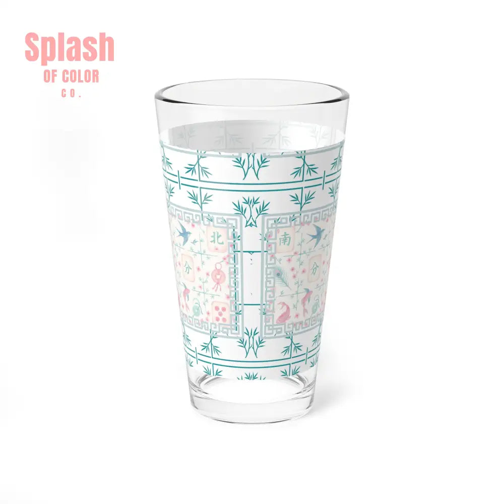 Mahjong Drinkware Pastel Tiles Charming Mixing Glass 16oz – Vintage Floral Design Perfect Mahjong Gift 16oz Mug