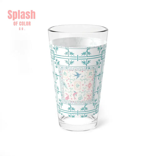Mahjong Drinkware Pastel Tiles Charming Mixing Glass 16oz – Vintage Floral Design Perfect Mahjong Gift 16oz Mug